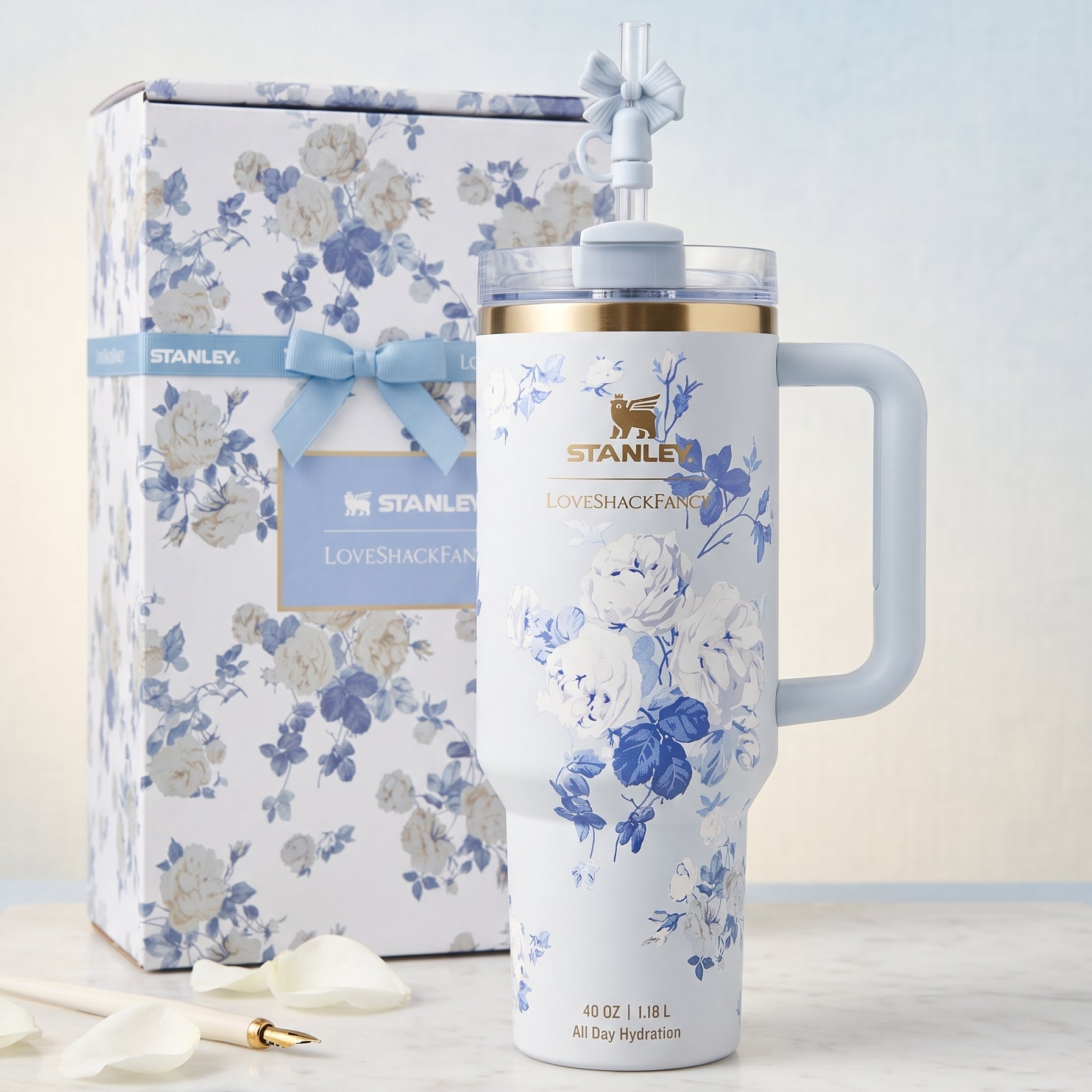 Stanley x LoveShackFancy Quencher H2.0 Tumbler with Handle & Floral Design